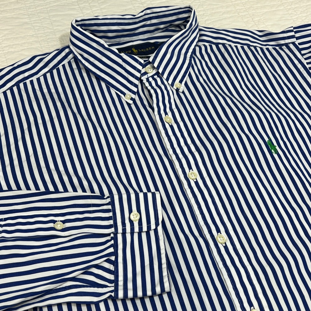 Polo Ralph Lauren Mens XL Classic Fit Blue White Striped Button Down Shirt